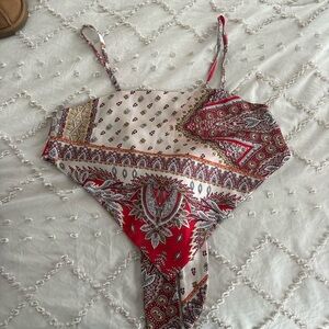 SHEIN Red and White Paisley Bandana Top